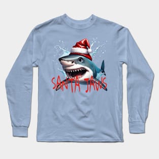 Santa Jaws Pun Quote Christmas Shark Cartoon Art Long Sleeve T-Shirt